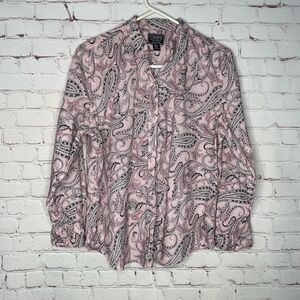 Chaps Women's Pink Floral Paisley Print Button Down Long Sleeve Shirt Size PXL